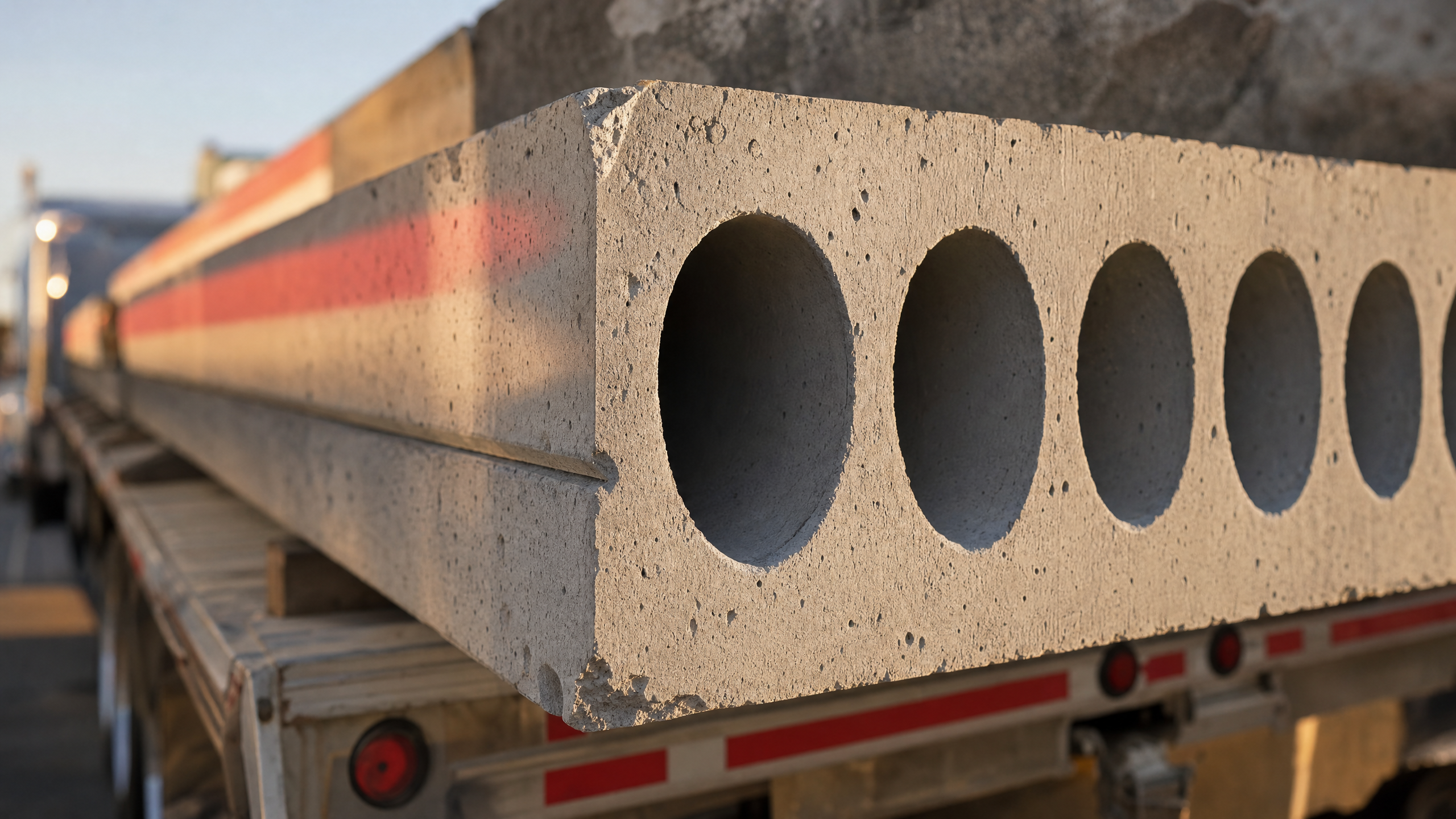 Hollowcore precast concrete plank cross-section showing circular hollow cores